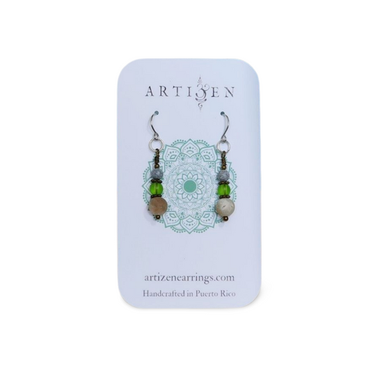'El Verde', Two-tone Wire-wrapped Earthy Earrings