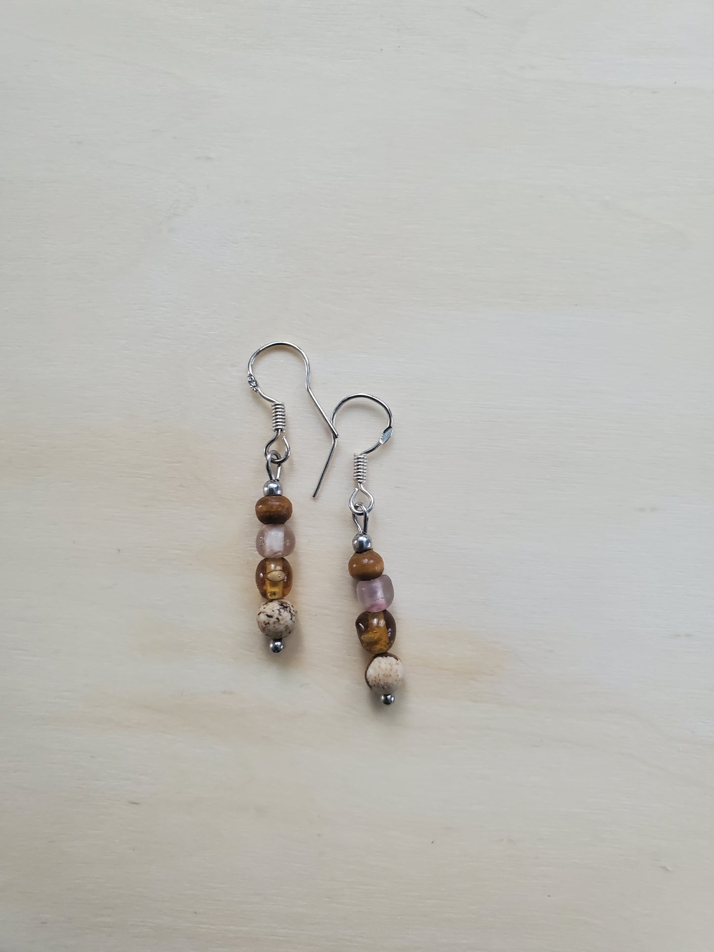 Earth-tone Jasper & Mixed Bead Earrings, Sterling Silver fish hook Earrings