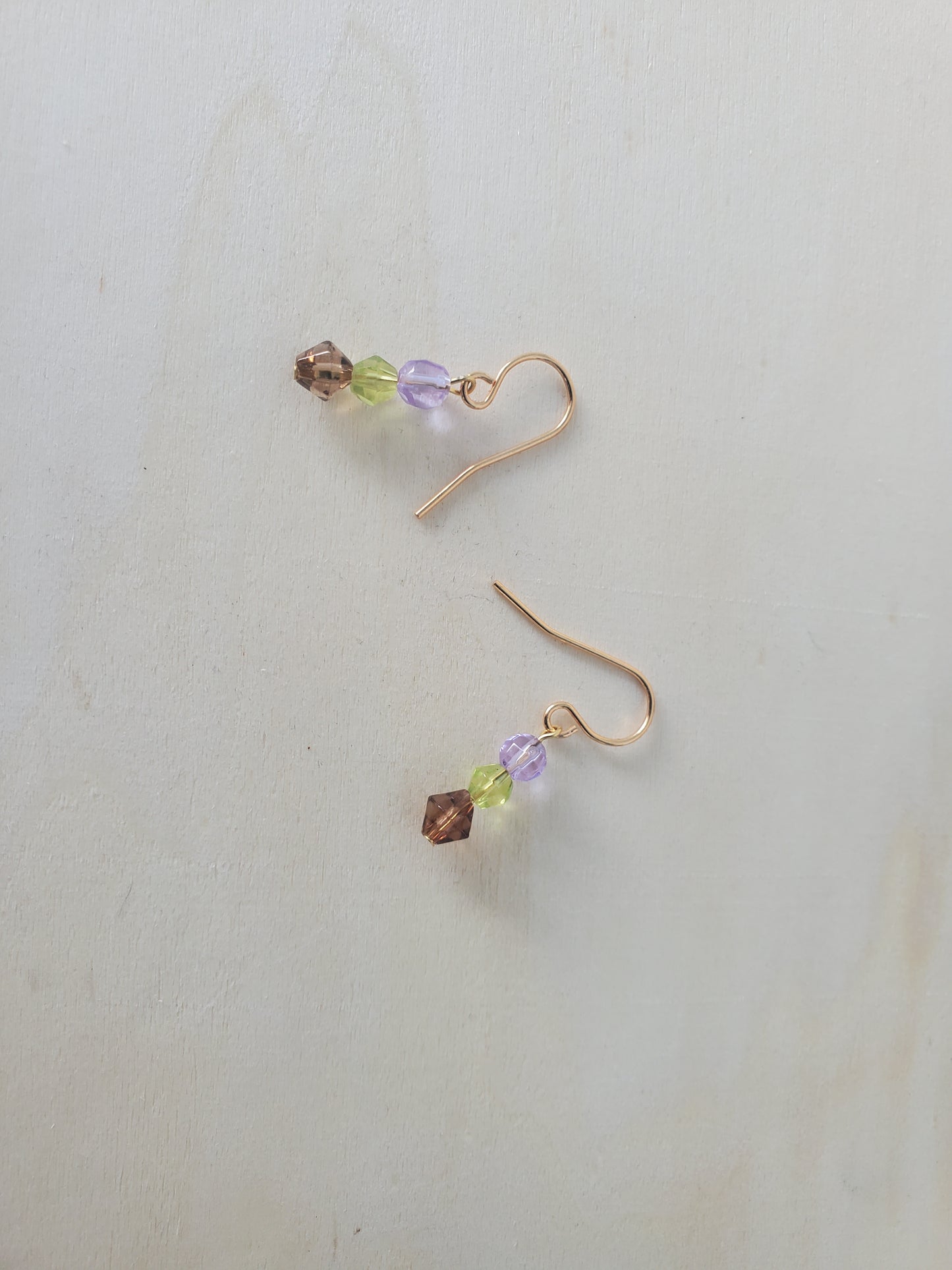 Delicate Crystal Earrings, Small Dangles Gold tone Stainless Steel