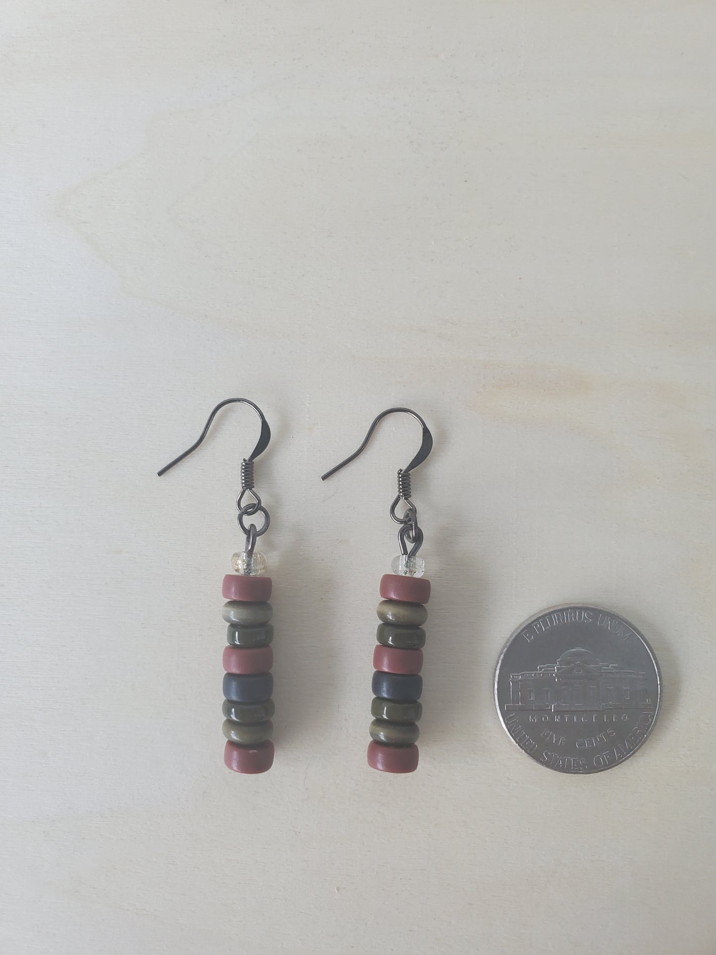 Earth Tone Vertical Bar Gunmetal Dangle Earrings