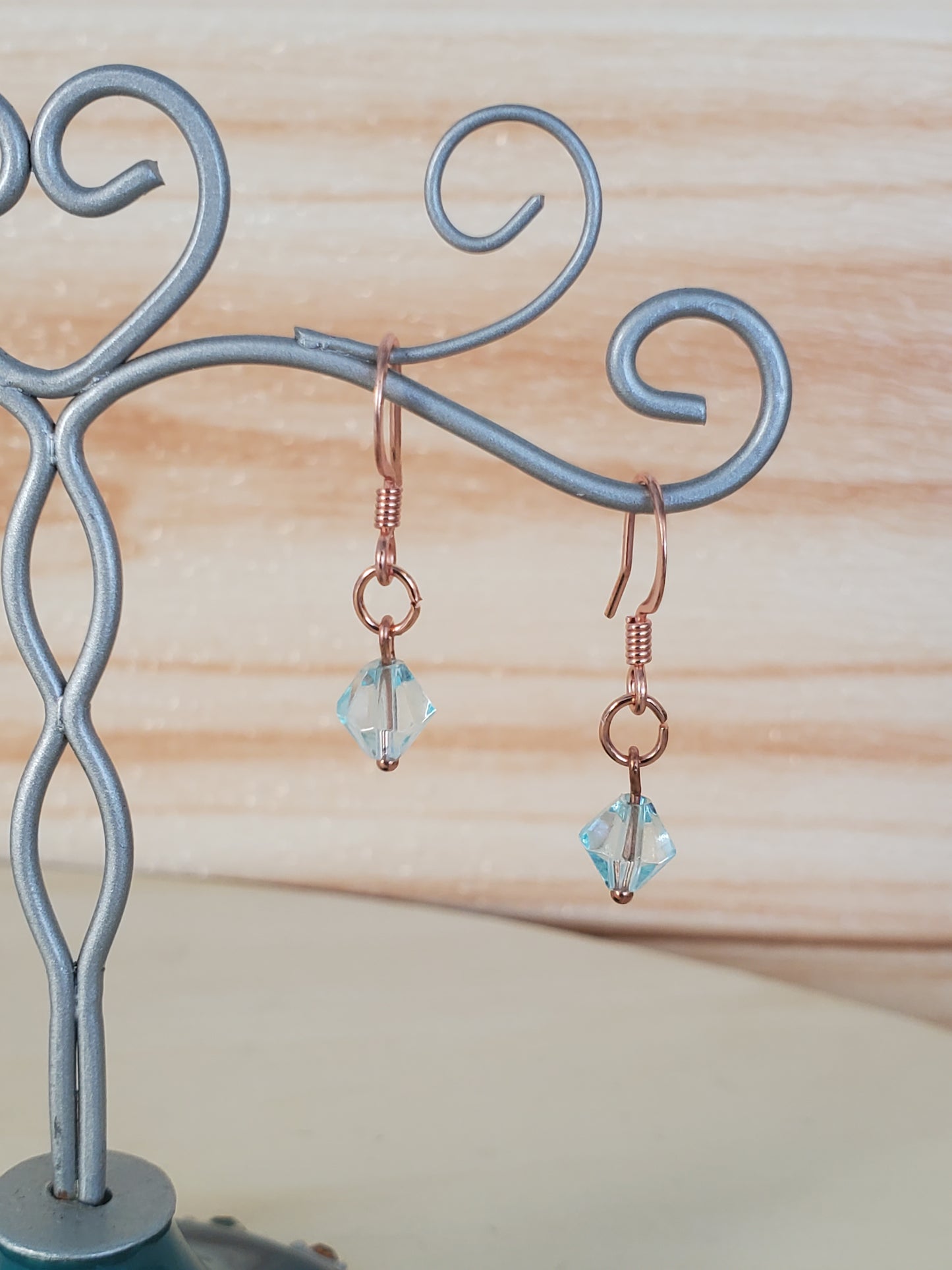 Rose Gold Genuine Copper and Aquamarine Crystal Birthstone Earrings