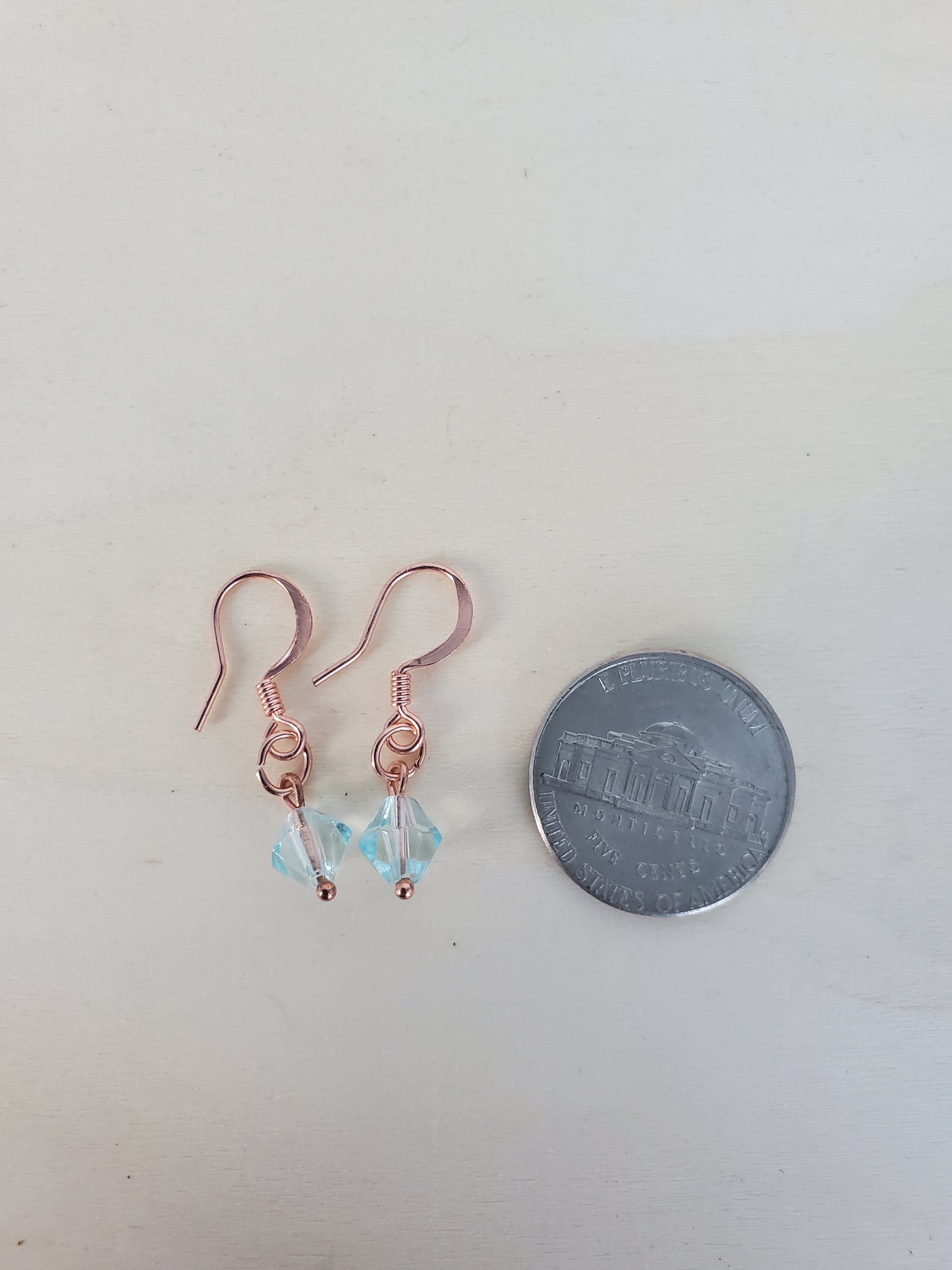 Rose Gold Genuine Copper and Aquamarine Crystal Birthstone Earrings