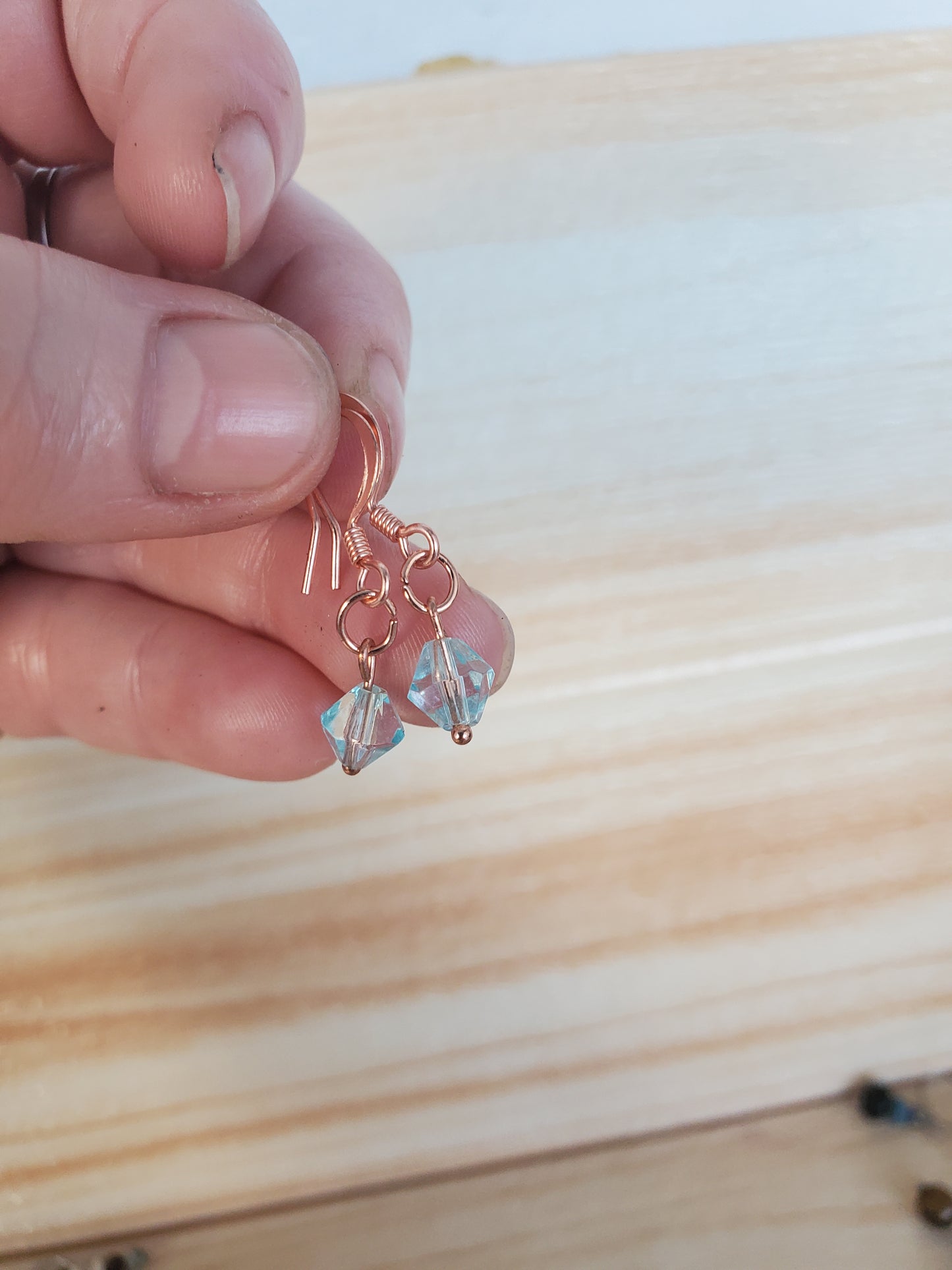 Rose Gold Genuine Copper and Aquamarine Crystal Birthstone Earrings