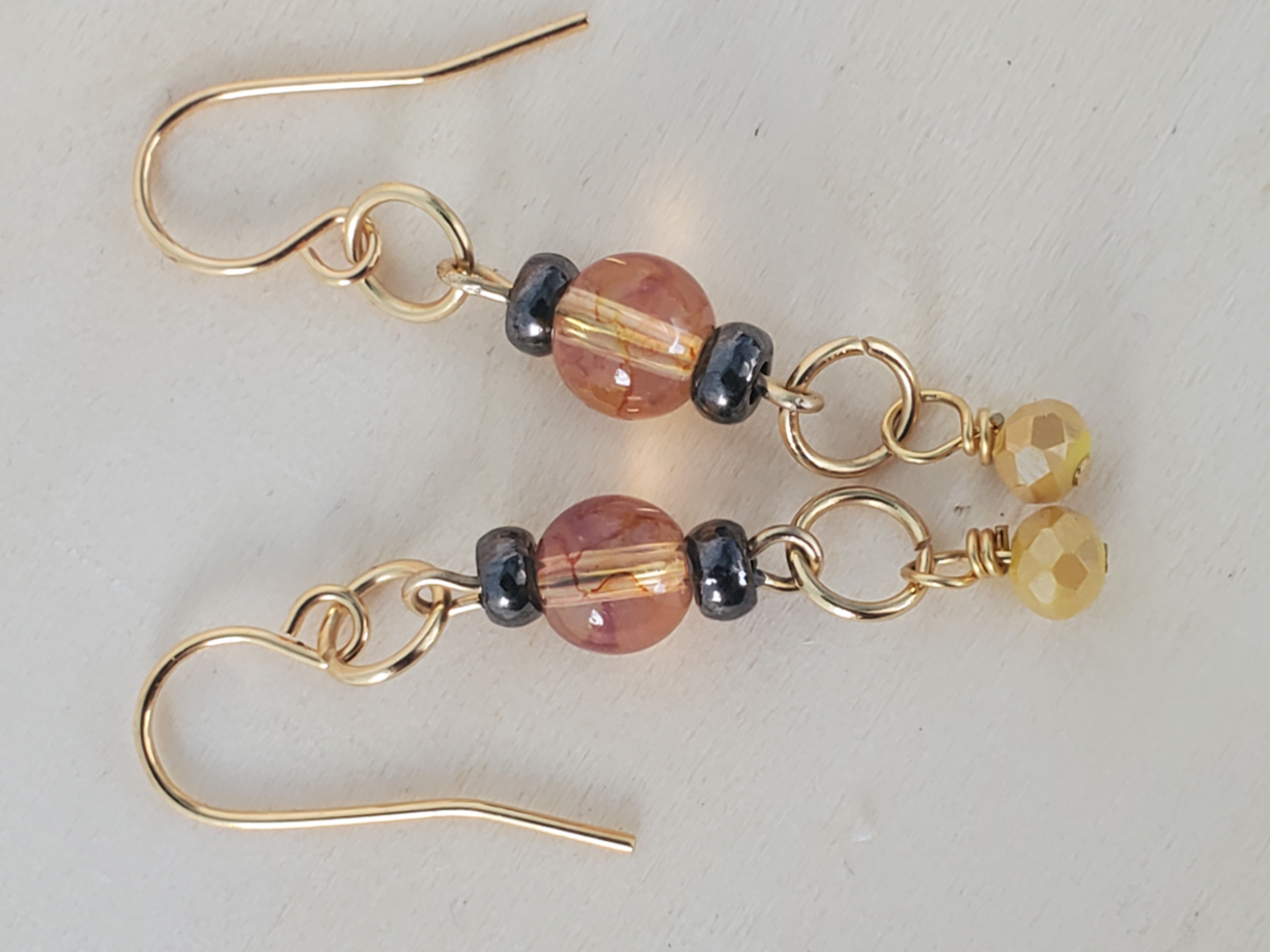 Gold-tone Stainless Steel Dragon Vein and Hematite Earrings